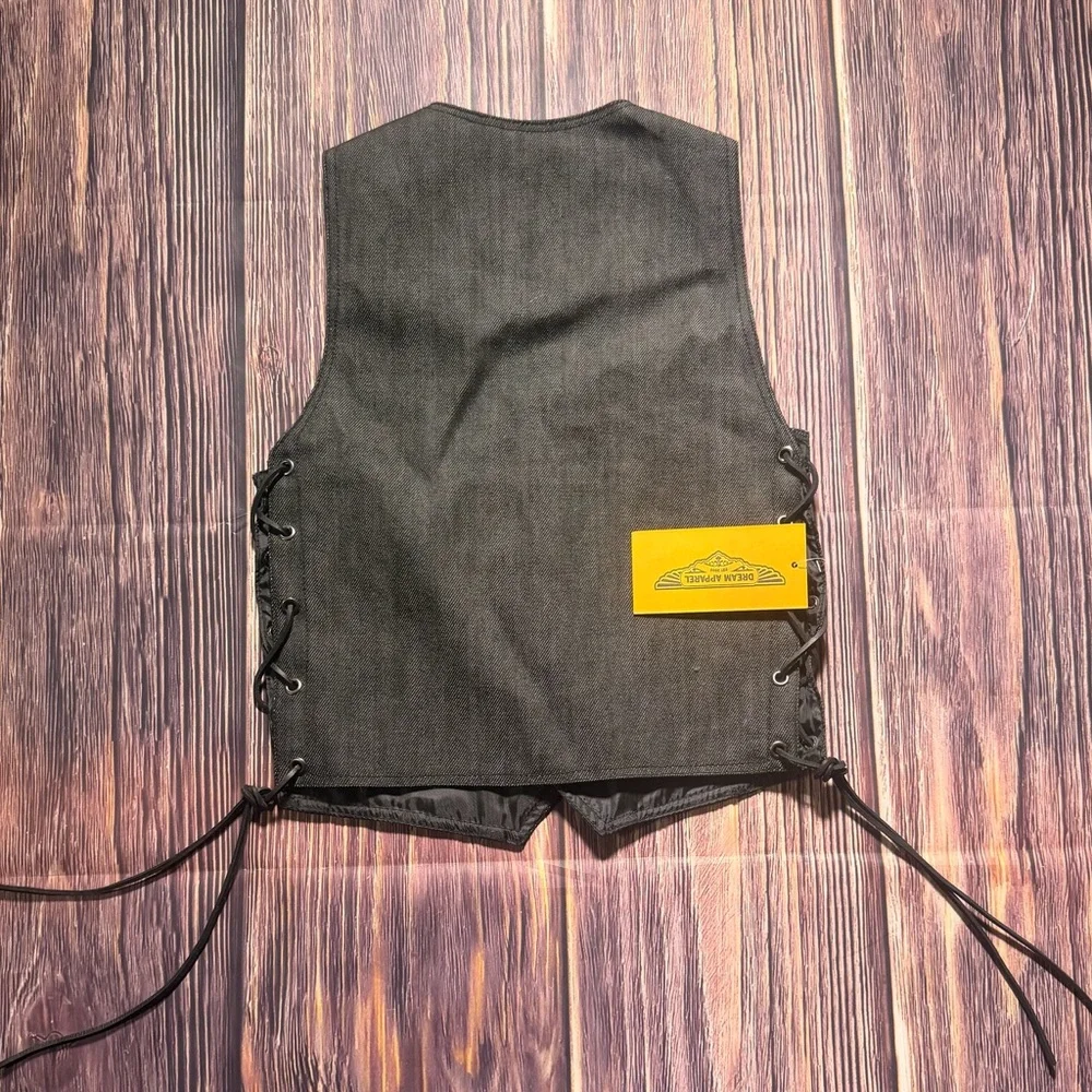 NWT Black Gray Denim Front Snap‎ Vest